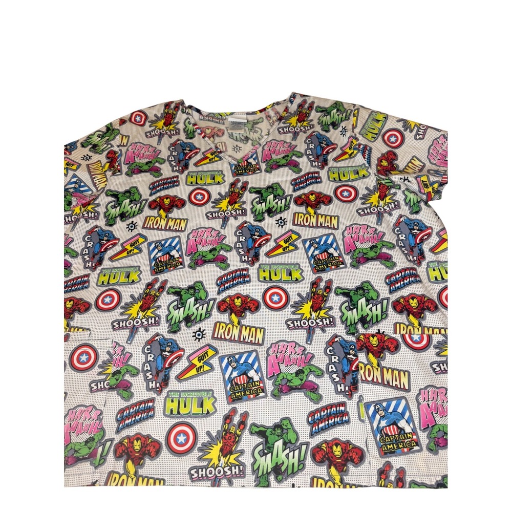 Marvel Avengers Scrub Top 3XL Comic Print Iron Man Hulk Captain America Cotton